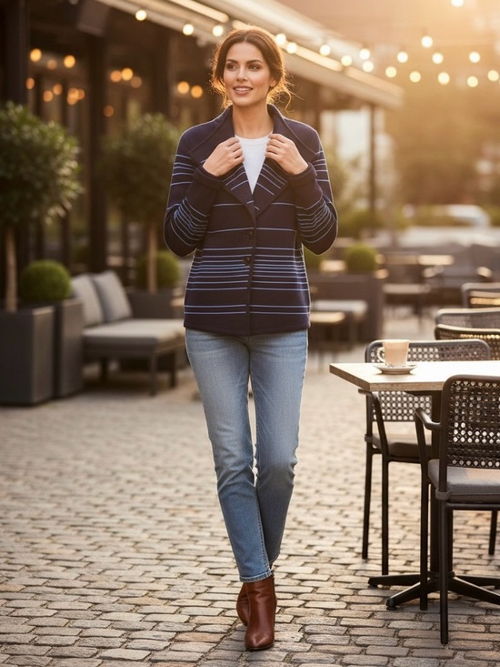 Cache Jackets & Blazers - Cache Navy and White Striped Blazer